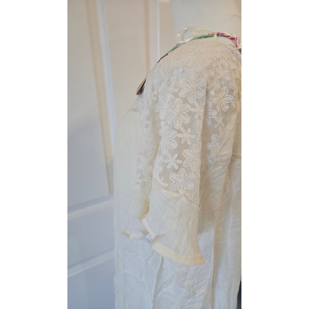 NWT Umgee Cream Lace Trim Short Sleeve Tunic Dress Women's Small - Picture 10 of 11